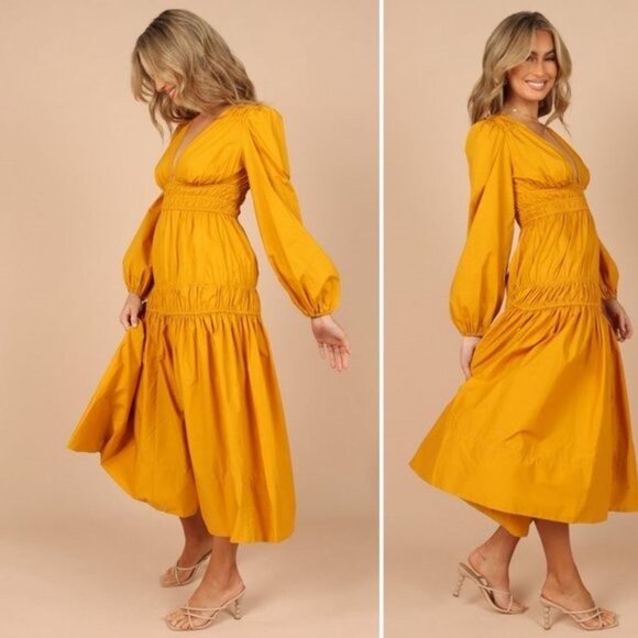 Petal & Pup NEW Dani Long Sleeve Cotton Maxi Dress in Mustard Yellow Size S - Picture 3 of 12